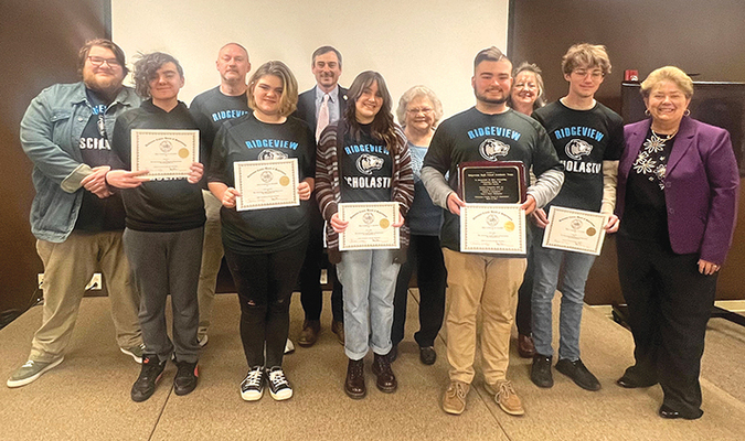County supervisors last week honored the Ridgeview High School scholastic team for its first place showing in the Region D state championship competition, held in Williamsburg in late February.  PROVIDED BY COUNTY
